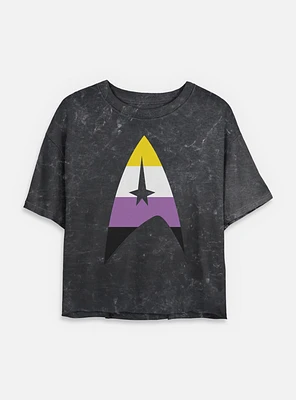 Star Trek Nonbinary Flag Logo Mineral Wash Womens Crop T-Shirt