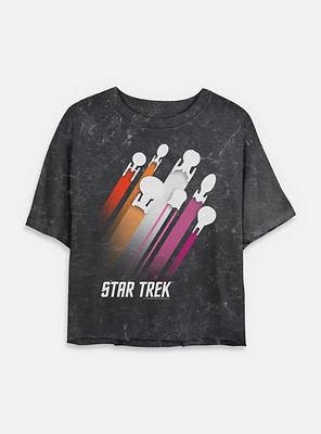 Star Trek Lesbian Pride Fleet Stripes Mineral Wash Womens Crop T-Shirt