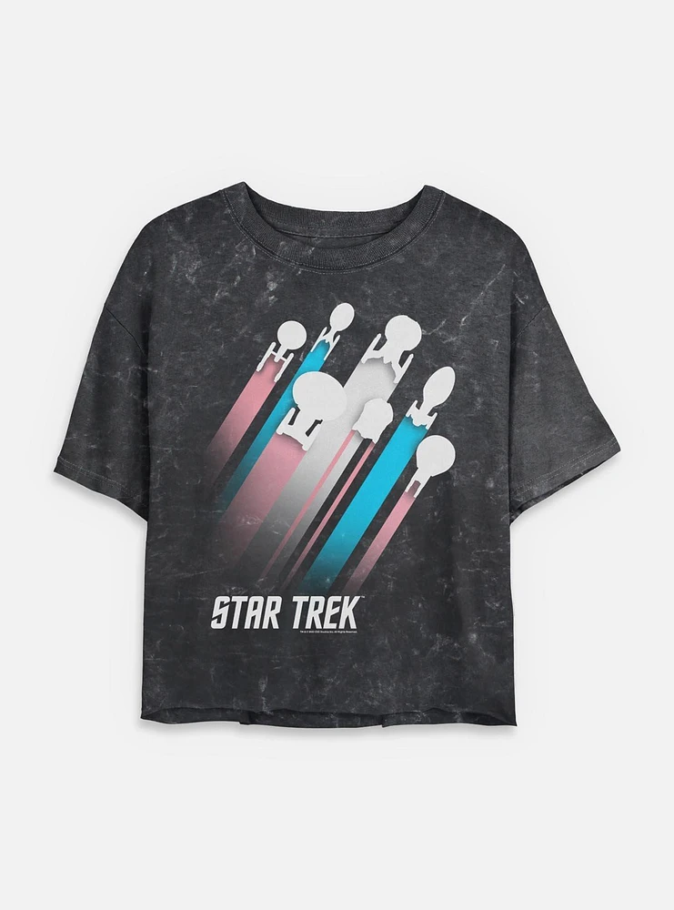 Star Trek Trans Pride Fleet Stripes Mineral Wash Womens Crop T-Shirt