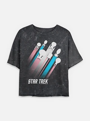 Star Trek Trans Pride Fleet Stripes Mineral Wash Womens Crop T-Shirt