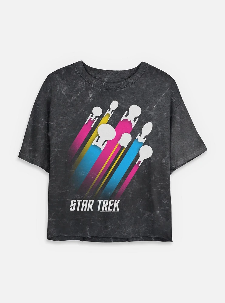 Star Trek Pan Pride Fleet Stripes Mineral Wash Womens Crop T-Shirt