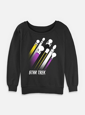 Star Trek Nonbinary Pride Fleet Stripes Womens Slouchy Sweatshirt