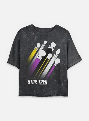 Star Trek Nonbinary Pride Fleet Stripes Mineral Wash Womens Crop T-Shirt