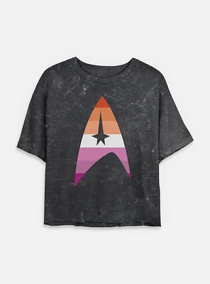 Star Trek Lesbain Flag Logo Mineral Wash Womens Crop T-Shirt