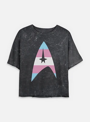 Star Trek Trans Flag Logo Mineral Wash Womens Crop T-Shirt
