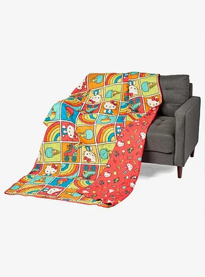 Hello Kitty Rainbow Red Twin Quilted Blanket