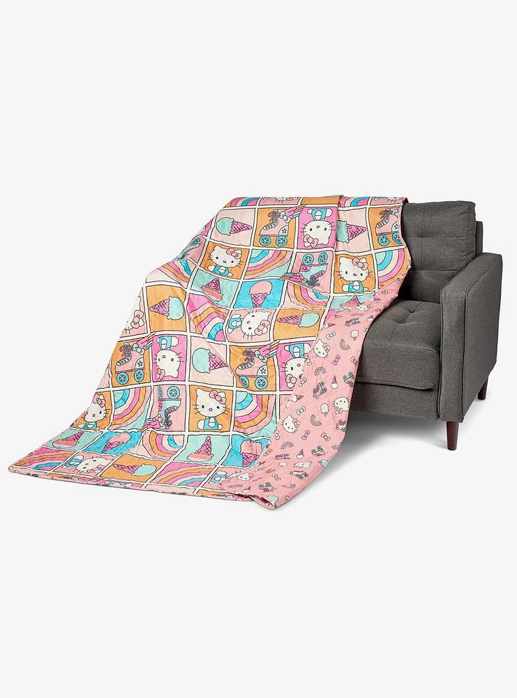 Hello Kitty Rainbow Pink Twin Quilted Blanket