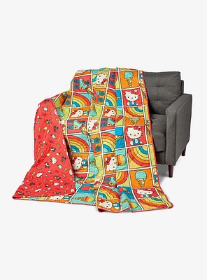 Hello Kitty Rainbow Red Full/Queen Quilted Blanket