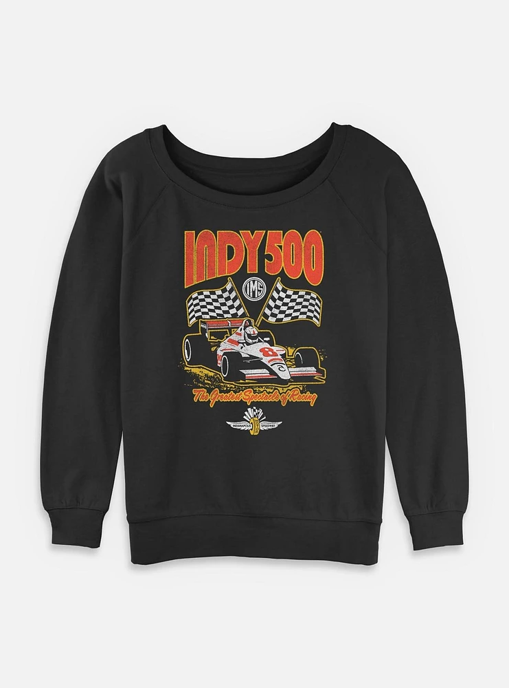 Indianapolis 500 Checkered Flags Racing Womens Slouchy Sweatshirt
