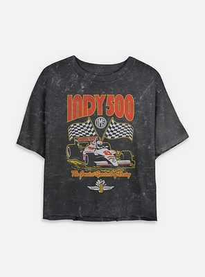 Indianapolis 500 Checkered Flags Racing Mineral Wash Womens Crop T-Shirt