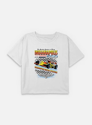 Indianapolis 500 Race Checker Youth Girls Boxy Crop T-Shirt