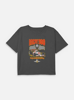 Indianapolis 500 Checkered Flags Racing Youth Girls Boxy Crop T-Shirt