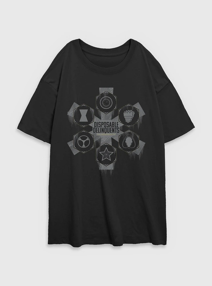 Marvel Thunderbolts* Disposable Delinquents Logos Womens Oversized T-Shirt