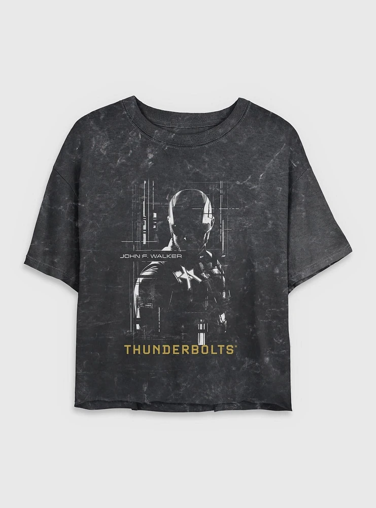 Marvel Thunderbolts* John Walker U.S. Agent Silhouette Mineral Wash Womens Crop T-Shirt