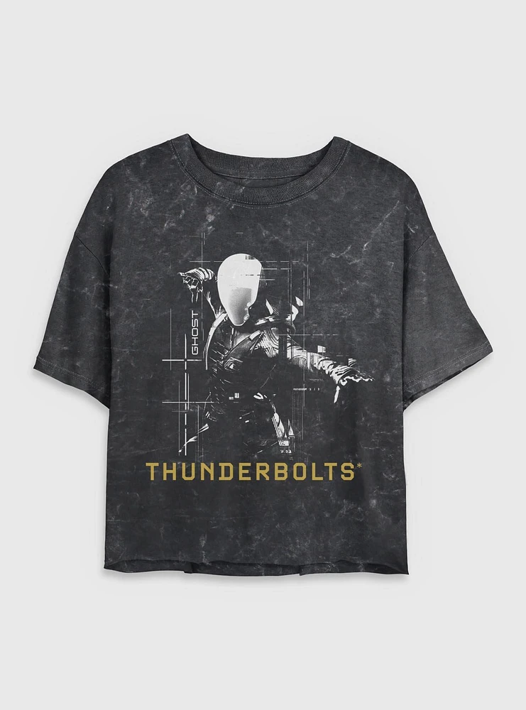 Marvel Thunderbolts* Ghost Silhouette Mineral Wash Womens Crop T-Shirt