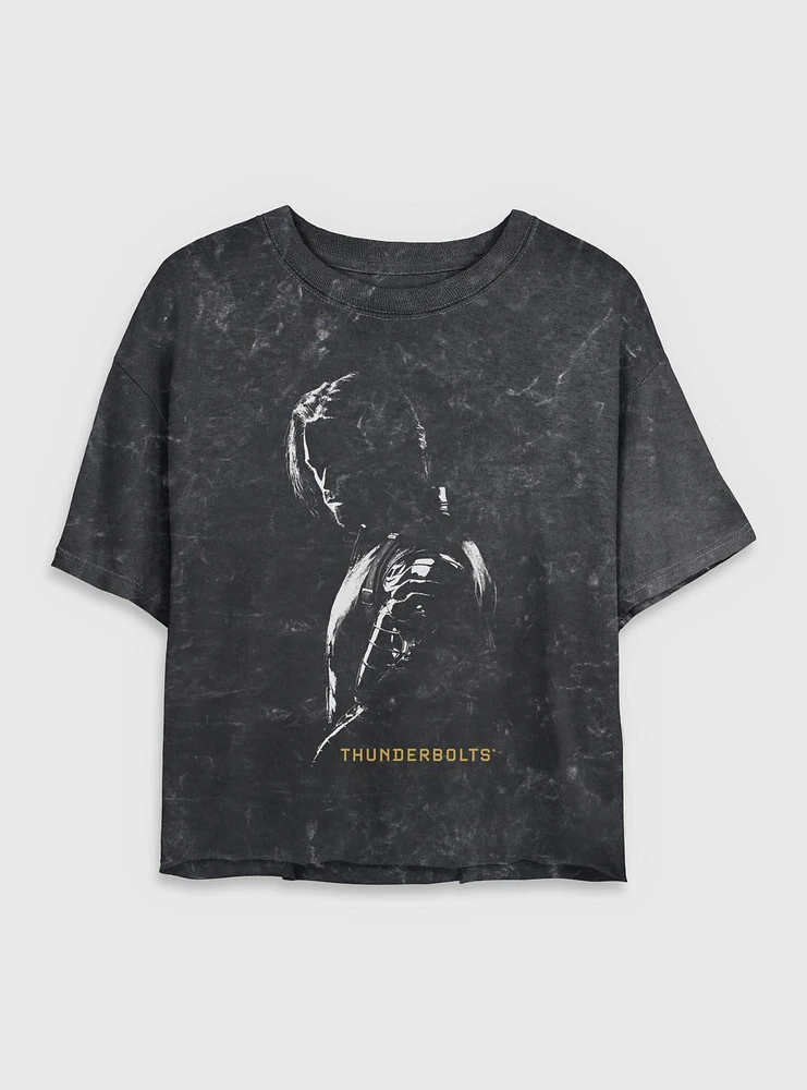 Marvel Thunderbolts* Bucky Barnes Winer Solider Shadows Mineral Wash Womens Crop T-Shirt