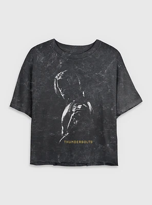 Marvel Thunderbolts* Bucky Barnes Winer Solider Shadows Mineral Wash Womens Crop T-Shirt
