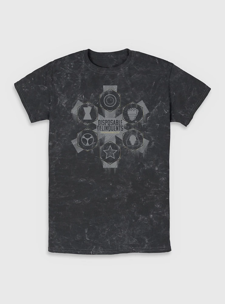 Marvel Thunderbolts* Disposable Delinquents Logos Mineral Wash T-Shirt