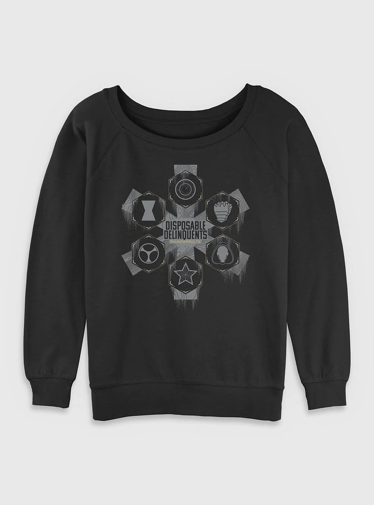 Marvel Thunderbolts* Disposable Delinquents Logos Womens Slouchy Sweatshirt