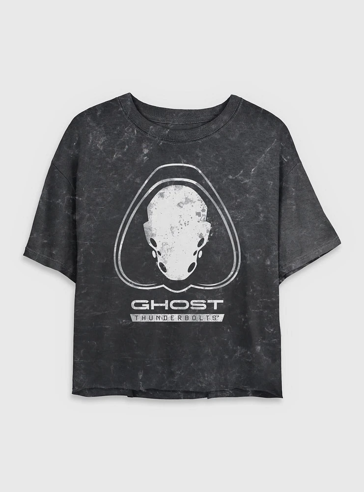 Marvel Thunderbolts* Ghost Logo Mineral Wash Womens Crop T-Shirt