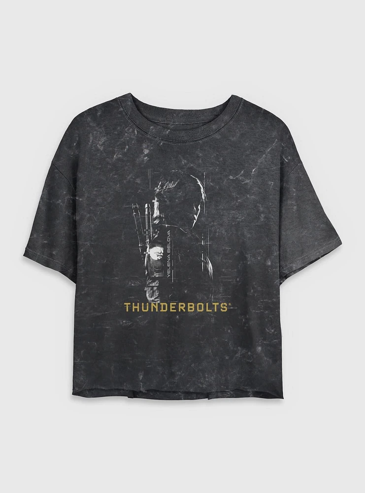 Marvel Thunderbolts* Yelena Silhouette Mineral Wash Womens Crop T-Shirt