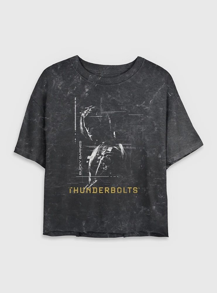 Marvel Thunderbolts* Bucky Barnes Winter Soldier Silhouette Mineral Wash Womens Crop T-Shirt