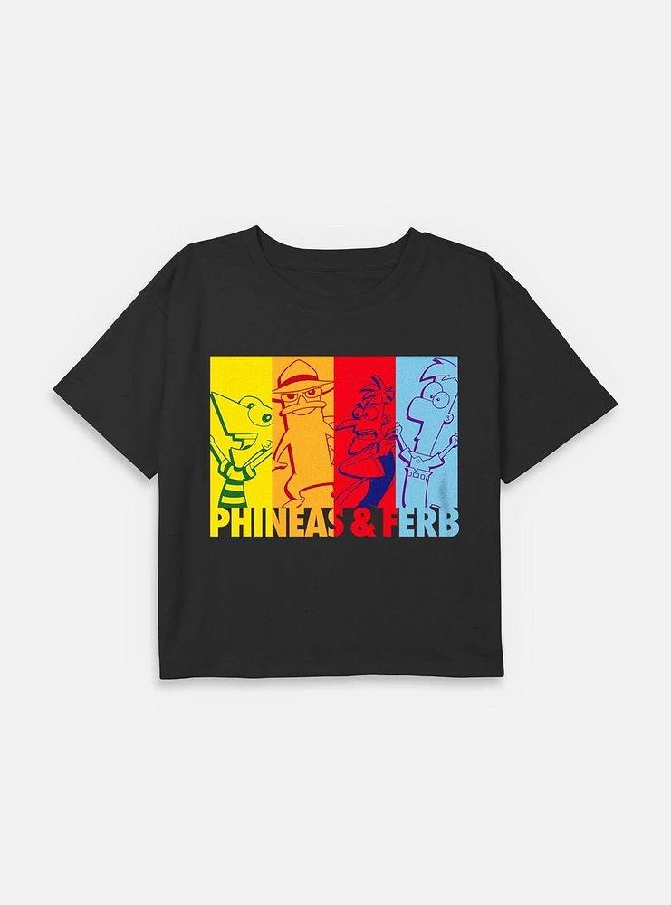 Disney Phineas and Ferb Color Panels Youth Girls Boxy T-Shirt