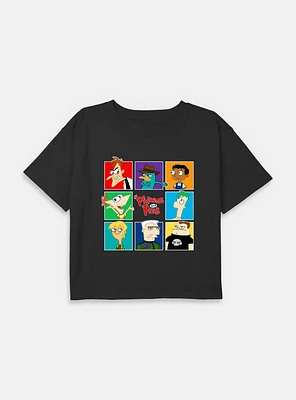 Disney Phineas and Ferb Character Grid Youth Girls Boxy T-Shirt