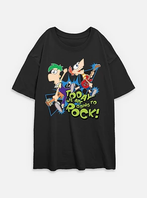 Disney Phineas and Ferb Today We Are Going To Rock Womens Oversized T-Shirt