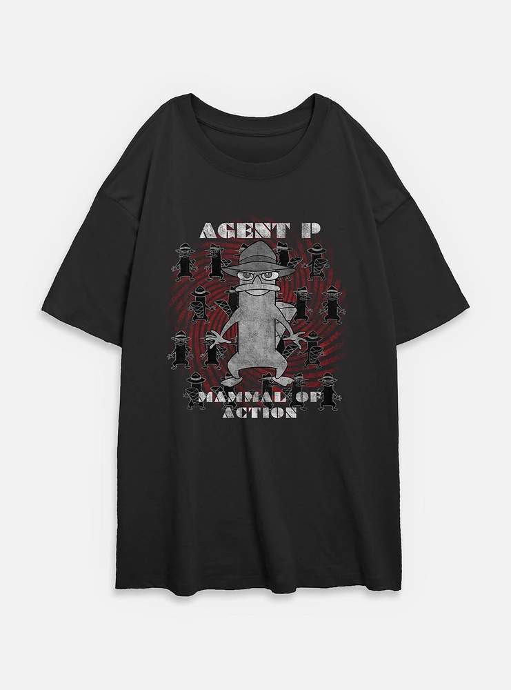 Disney Phineas and Ferb Agent P Mammal Of Action Womens Oversized T-Shirt