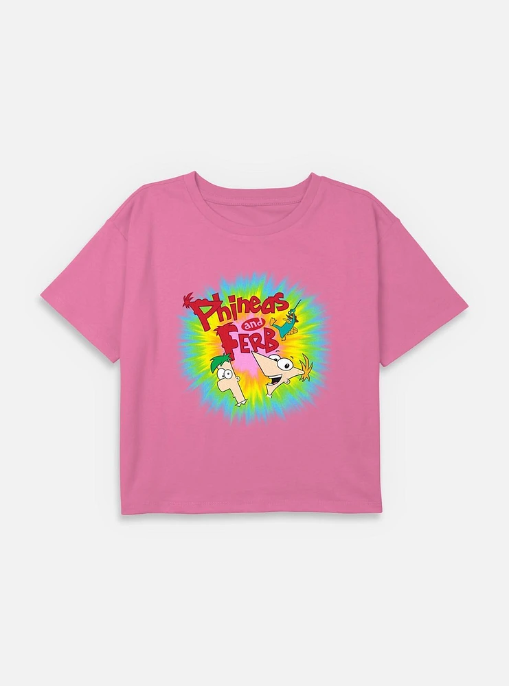 Disney Phineas and Ferb Color Logo Youth Girls Boxy T-Shirt