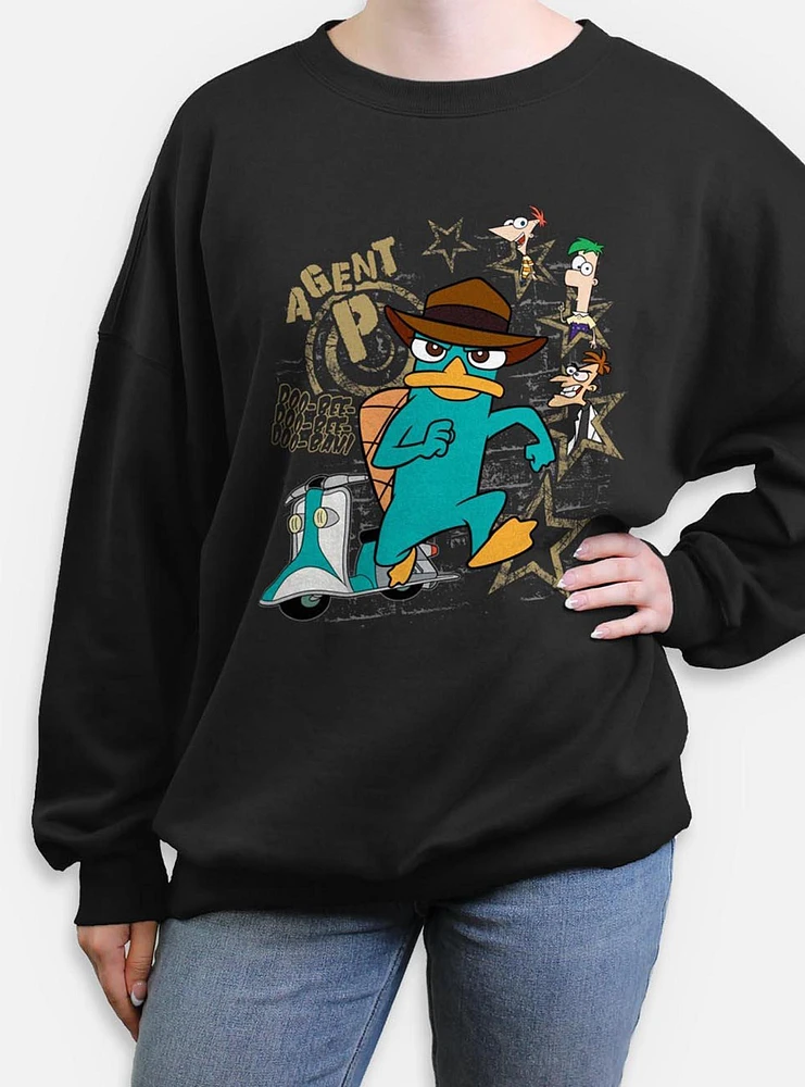 Disney Phineas and Ferb Agent P Doo-Bee Doo-Bah Womens Oversized Sweatshirt