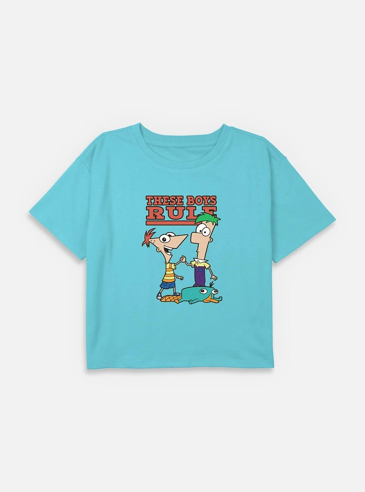 Disney Phineas and Ferb These Boys Rule Youth Girls Boxy T-Shirt