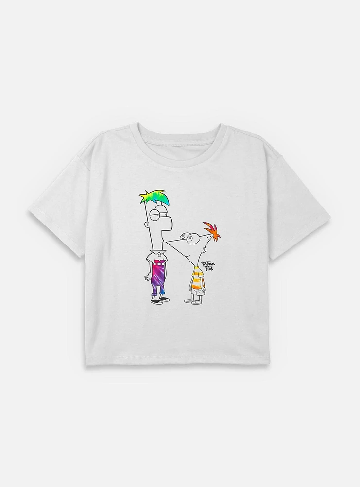 Disney Phineas and Ferb Boys Of Tie-Dye Youth Girls Boxy T-Shirt