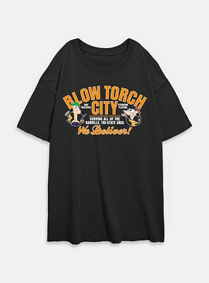 Disney Phineas and Ferb Blow Torch City Womens Oversized T-Shirt