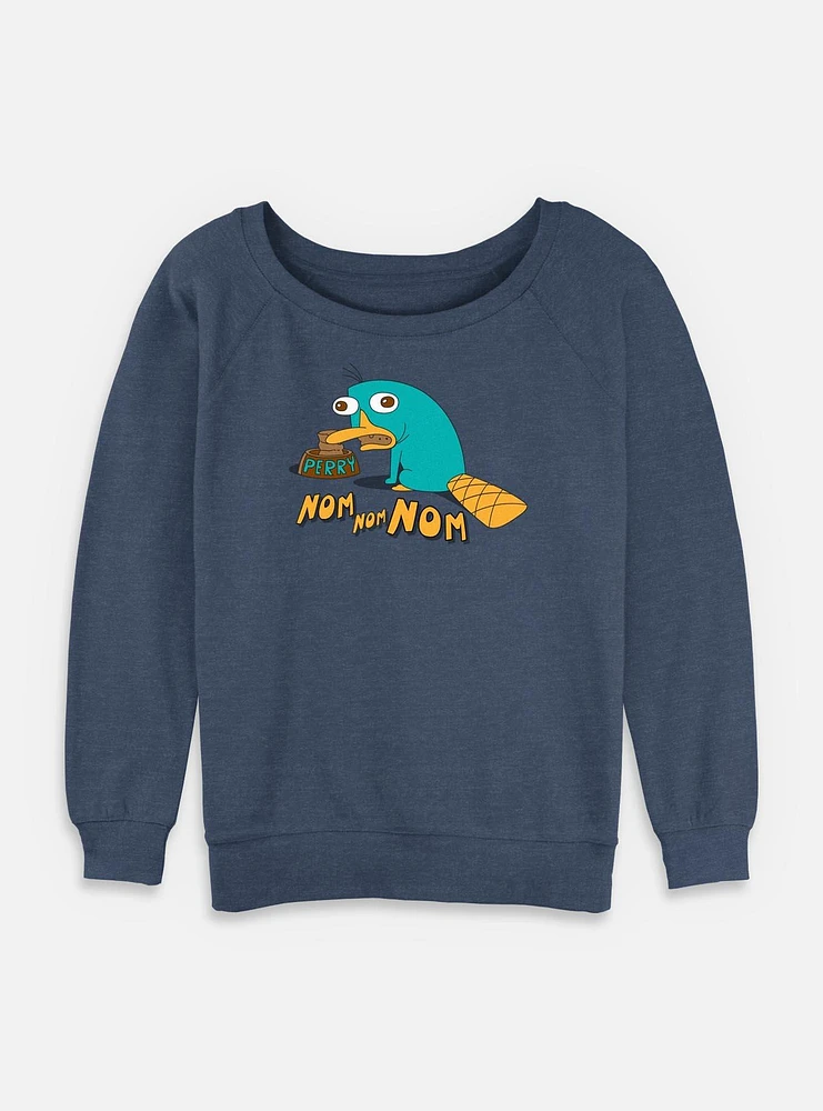 Disney Phineas and Ferb Perry The Platypus Num Nums Womens Slouchy Sweatshirt