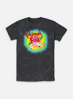 Disney Phineas and Ferb Color Logo Mineral Wash T-Shirt