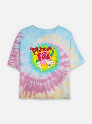 Disney Phineas and Ferb Color Logo Womens Tie-Dye Crop T-Shirt