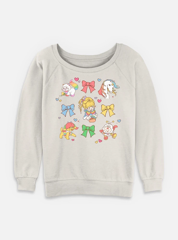 Rainbow Brite Cutie Bow Grid Womens Slouchy Sweatshirt