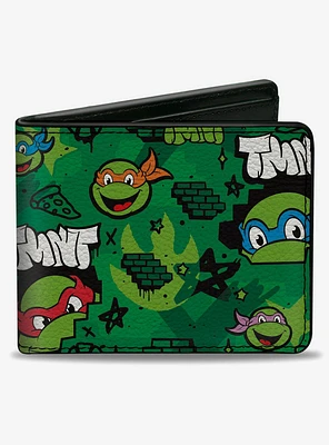 Teenage Mutant Ninja Turtles TMNT Faces Brick Wall Bifold Wallet