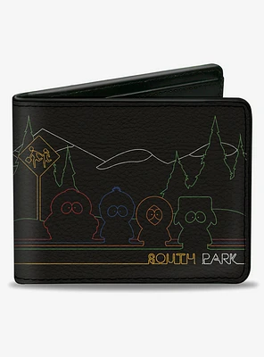 South Park Boys At Bus Line Silhouette Bifold Wallet