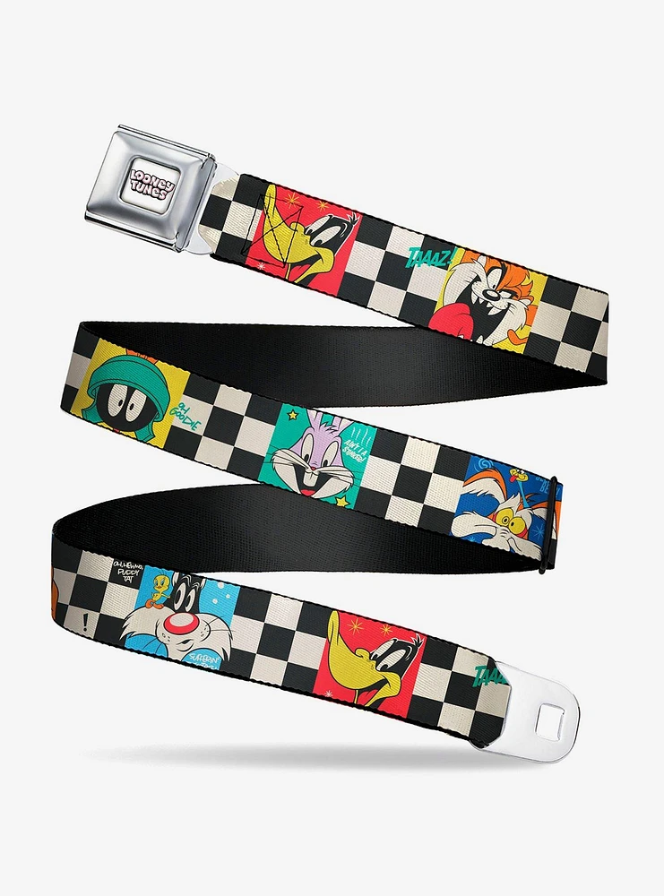 Looney Tunes Checker Pose Blocks Seatbelt Buckle Belt