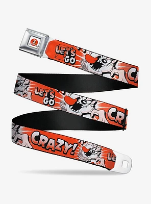 Looney Tunes Taz Tasmanian Devil Let's Go Crazy Pose Seatbelt Buckle Belt