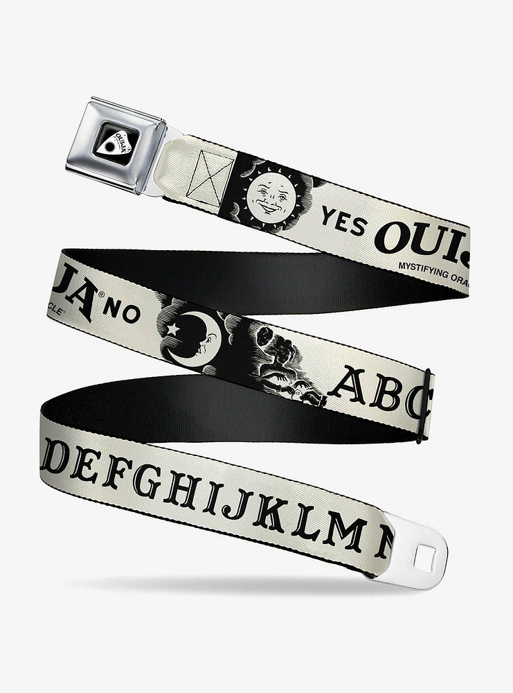 Ouija Board Letters and Elements Beige Black Seatbelt Buckle Belt
