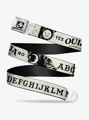 Ouija Board Letters and Elements Beige Black Seatbelt Buckle Belt
