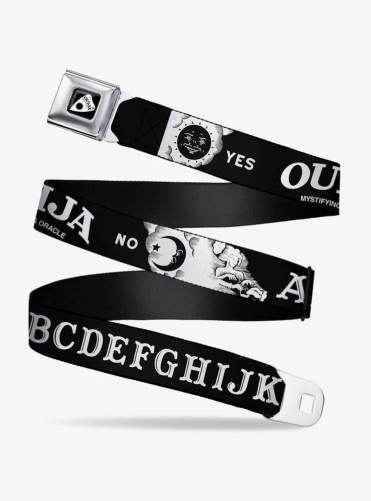 Ouija Board Letters and Elements Black White Seatbelt Buckle Belt