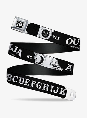 Ouija Board Letters and Elements Black White Seatbelt Buckle Belt