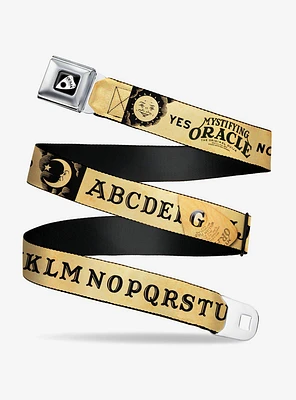 Ouija Board Letters and Elements Tan Black Seatbelt Buckle Belt