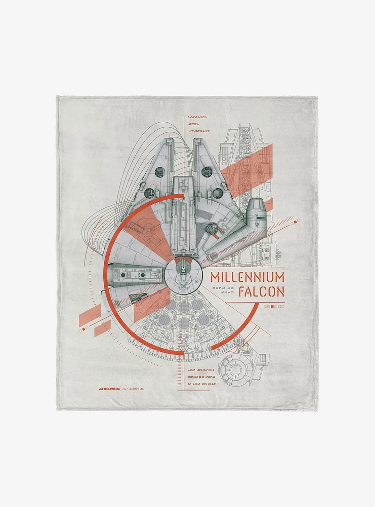 Star Wars Classic Millennium Falcon Blueprint Silk Touch Throw Blanket