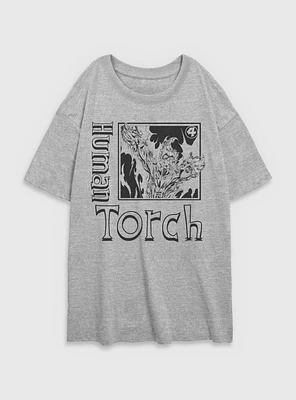 Marvel Fantastic Four Human Torch Pose Womens Oversized T-Shirt